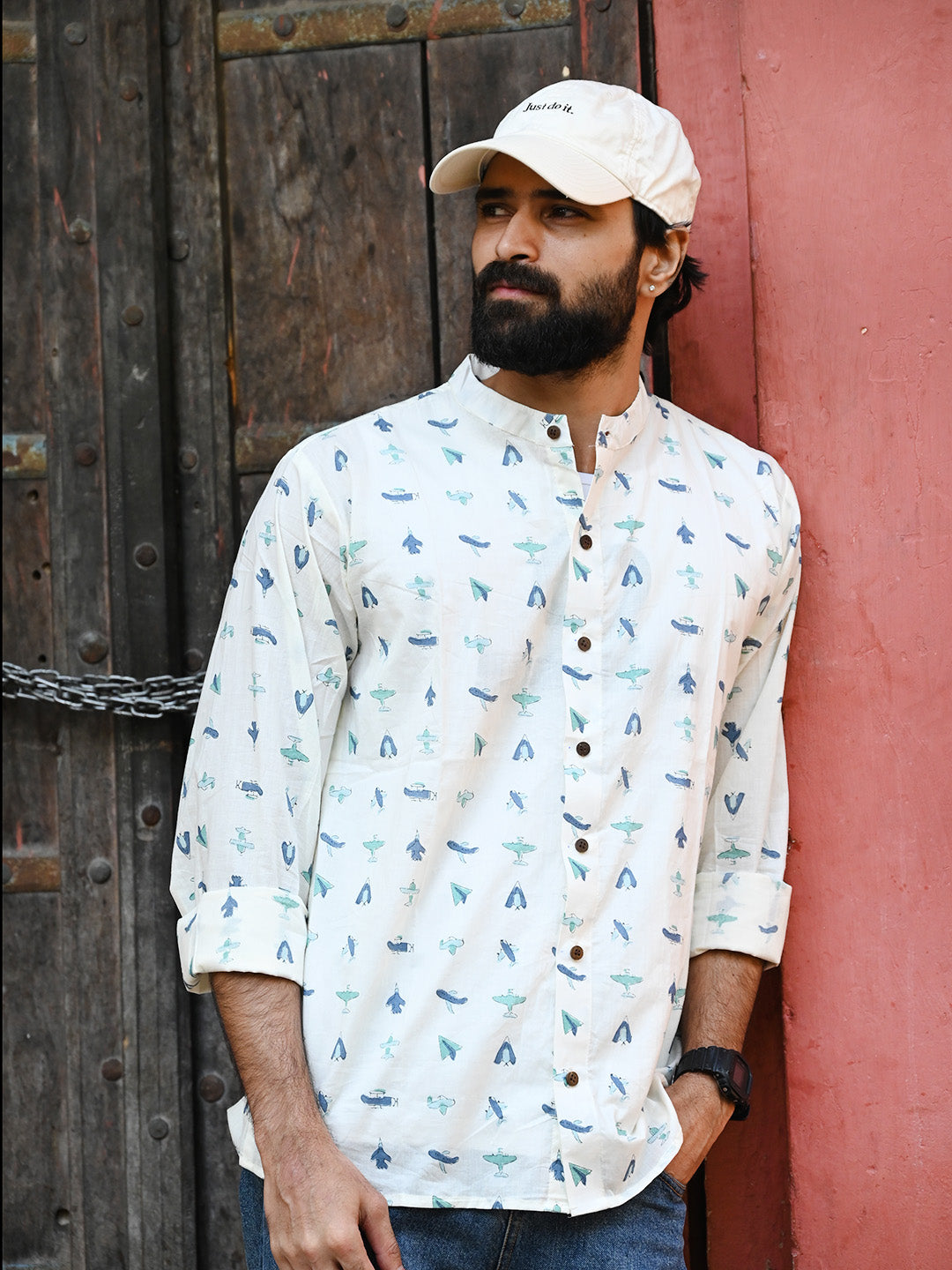 Men's Relaxed Fit Cotton Shirt – Full Sleeves - White Plane