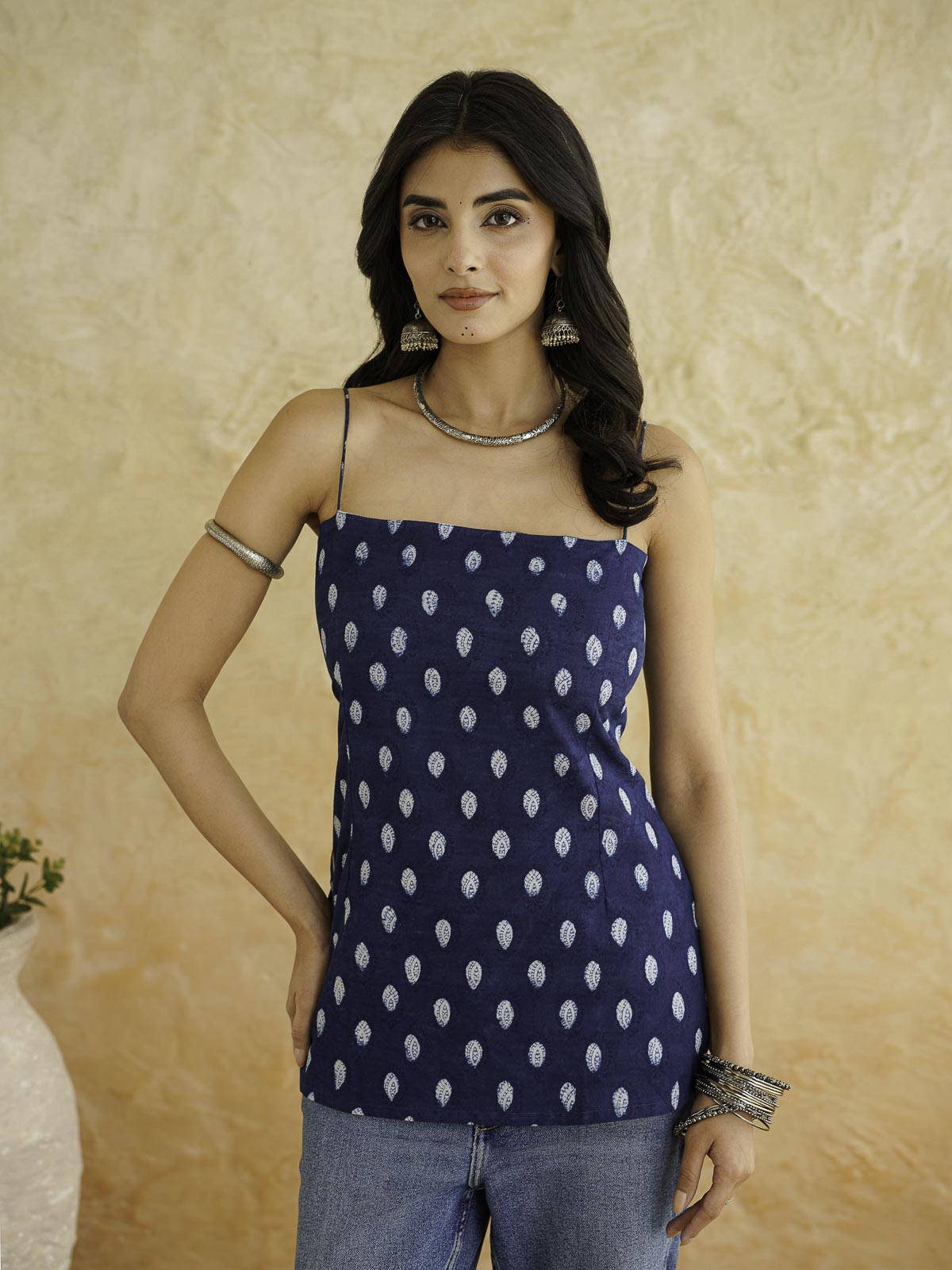 Cotton Sleeveless Strappy Top Indigo
