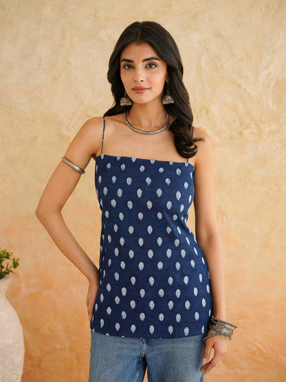 Cotton Sleeveless Strappy Top Indigo