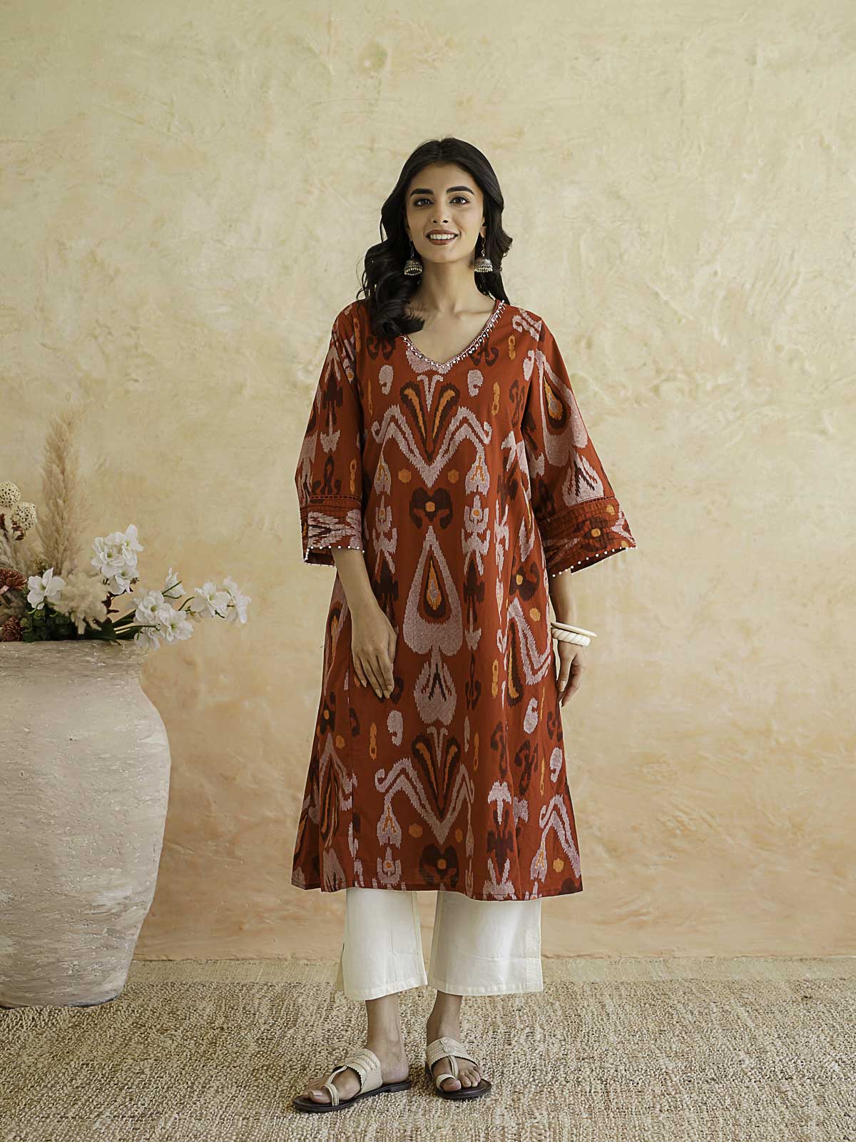 Cotton Printed Ultimate Aline Kurta For Women Cherry Red