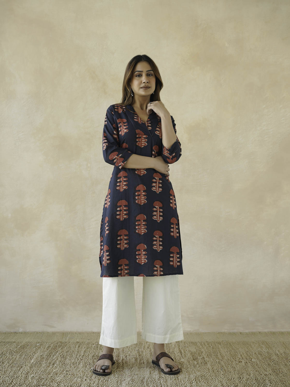 Cotton Printed Straight Kurta Red Coral