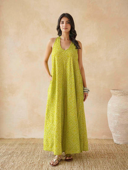 Cotton Printed Aline Moana Dress Lemon