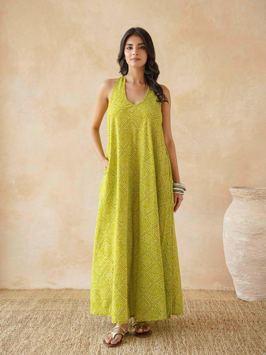 Cotton Printed Aline Moana Dress Lemon