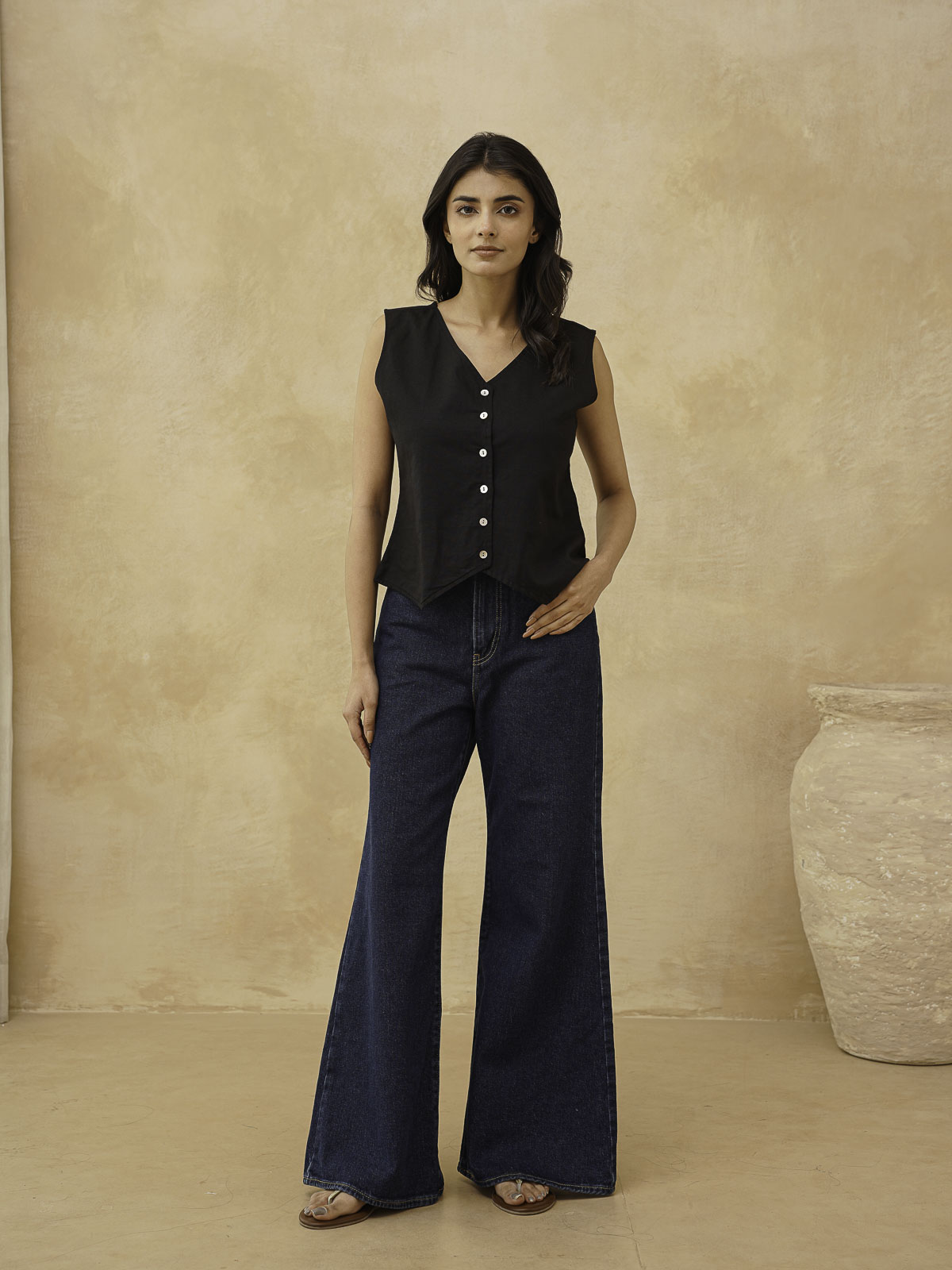 Classic Linen Vest For Women Black