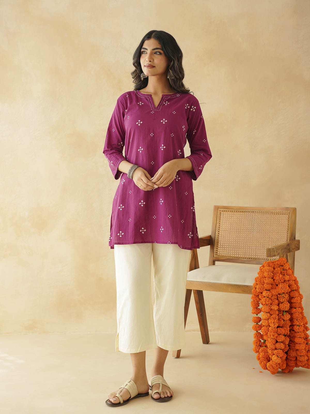 Cotton Printed Kantha Kurta Purple