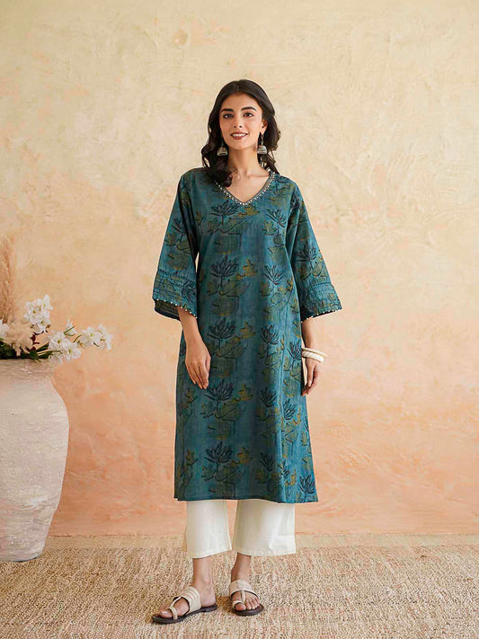 Cotton Printed Ultimate Aline Kurta For Women Green