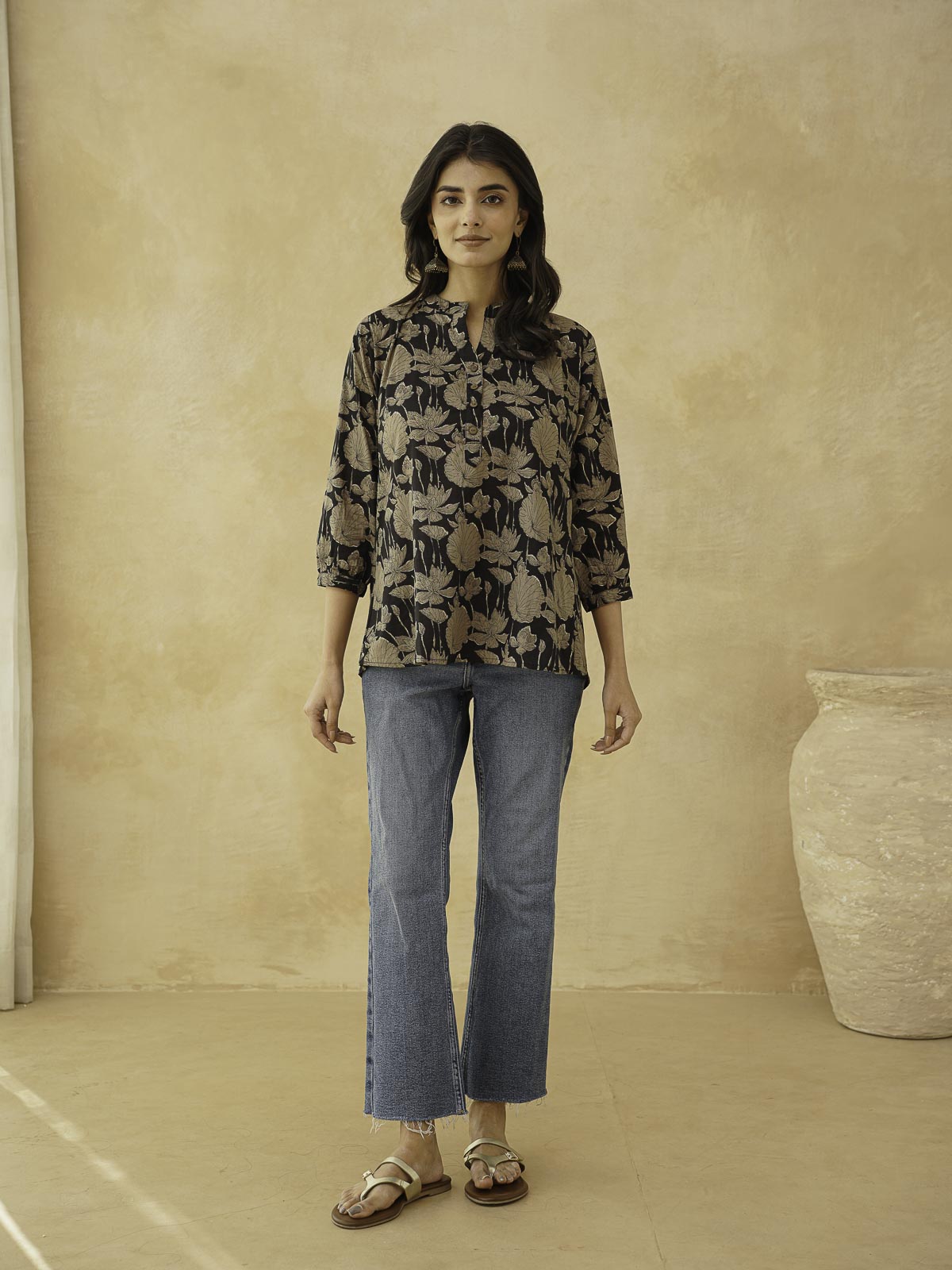 Cotton Printed Everyday Tunic Top For Women Black Grey