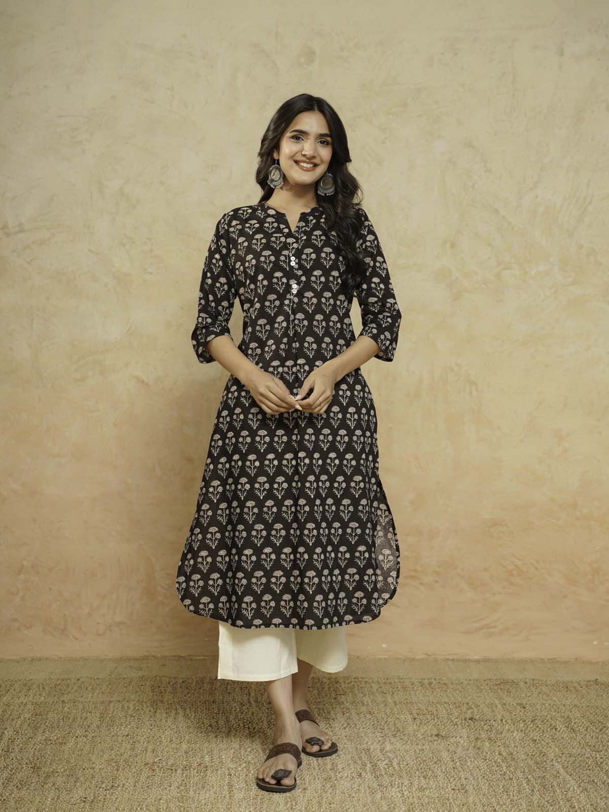 Cotton Pleat Kurta For Women Black