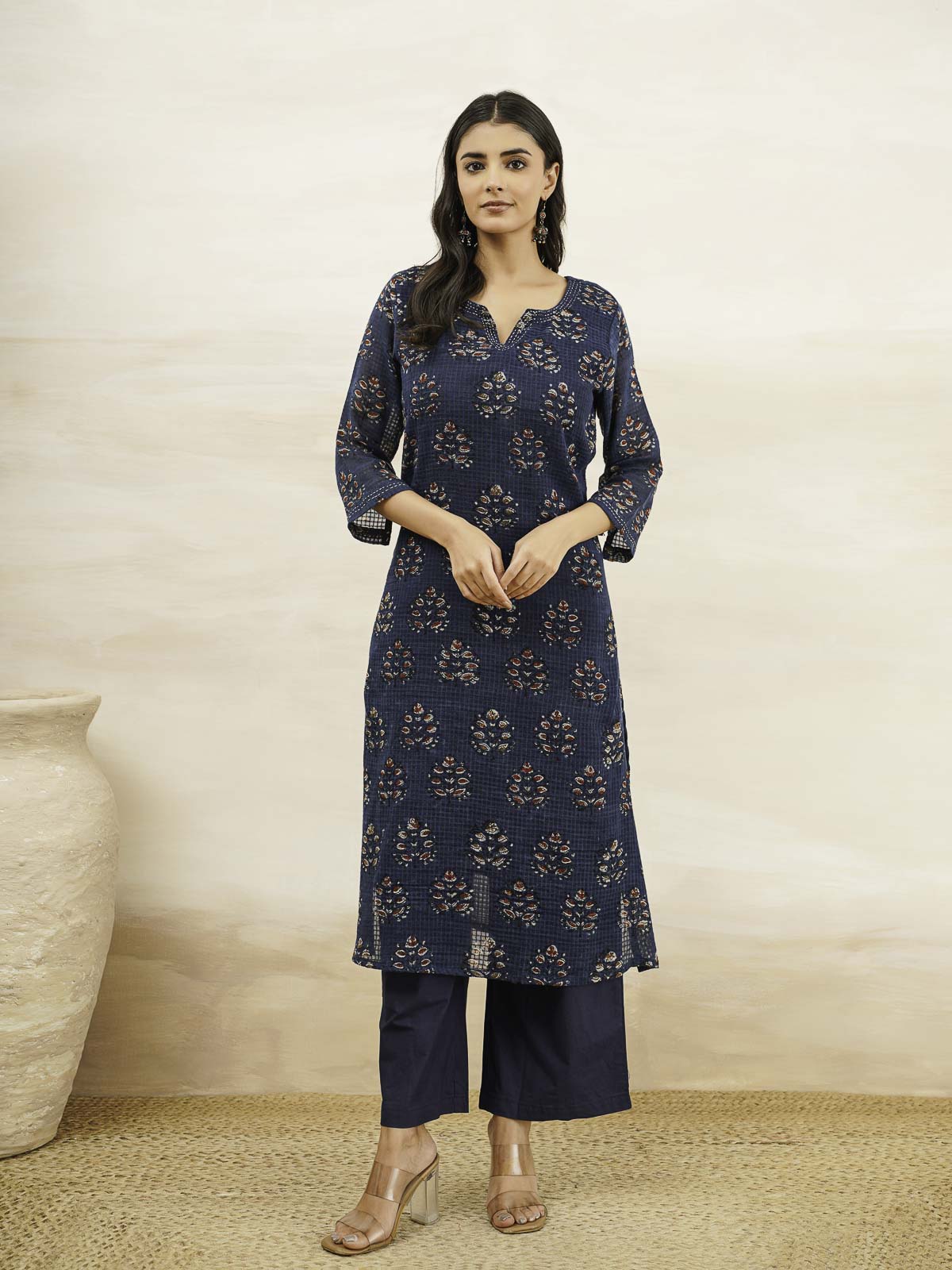 Cotton Printed Kantha Style Set For Women Indi Flower