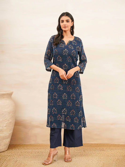 Cotton Printed Kantha Style Set For Women Indi Flower