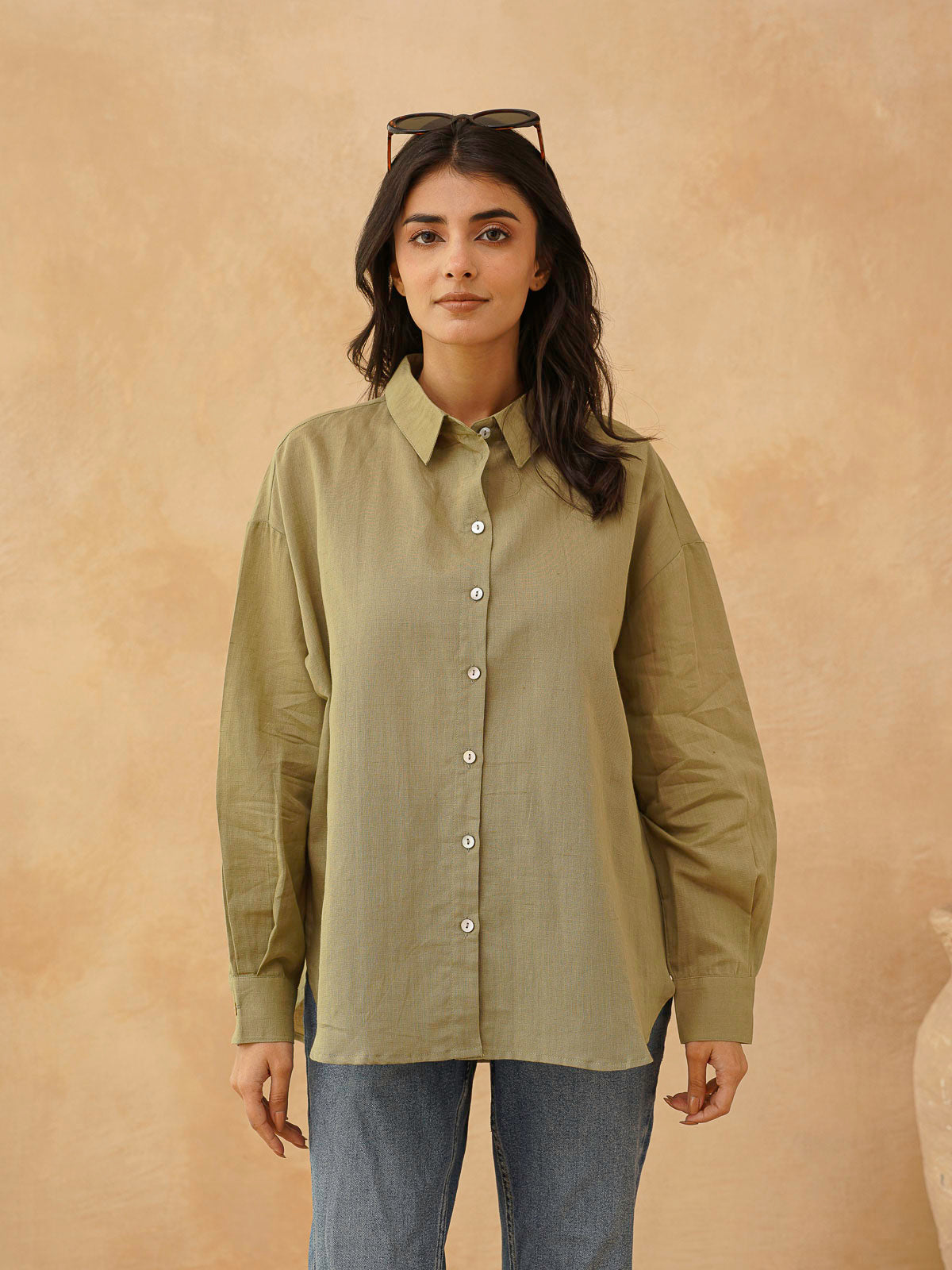Classic Linen Shirt For Women Green