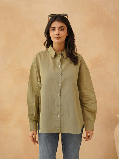 Classic Linen Shirt For Women Green