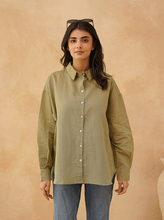 Classic Linen Shirt For Women Green