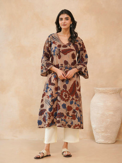Cotton Printed Ultimate Aline Kurta For Women Beige