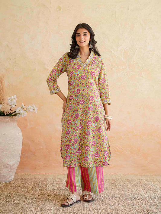 Classic Cotton Kurta Set For Women Yellow