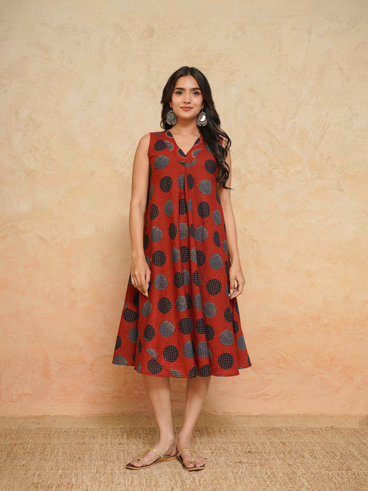 Cotton Printed Sleeveles Anjuna Dress Red