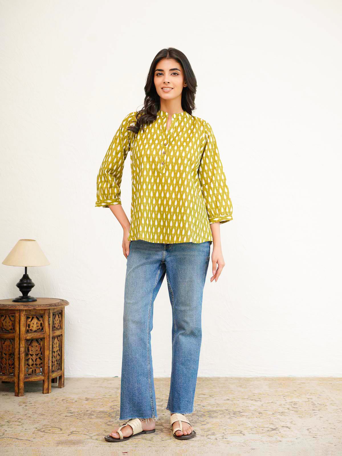 Cotton Printed Everyday Tunic Top For Women Green Booty
