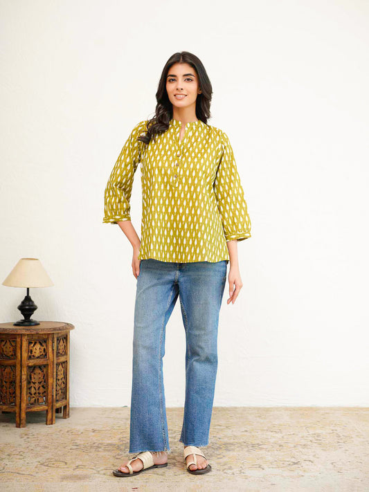 Cotton Printed Everyday Tunic Top For Women Green Booty
