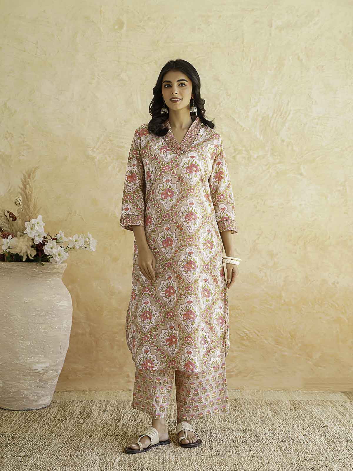 Classic Cotton Kurta Set For Women Brown