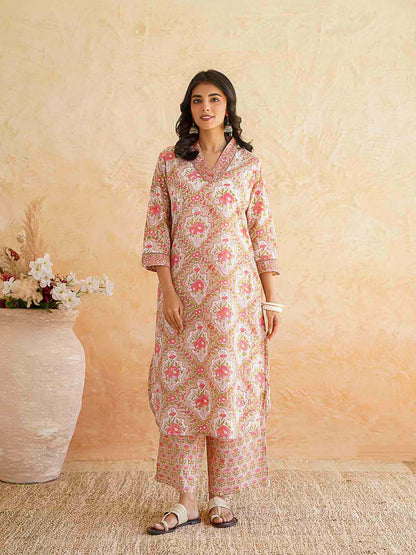 Classic Cotton Kurta Set For Women Brown