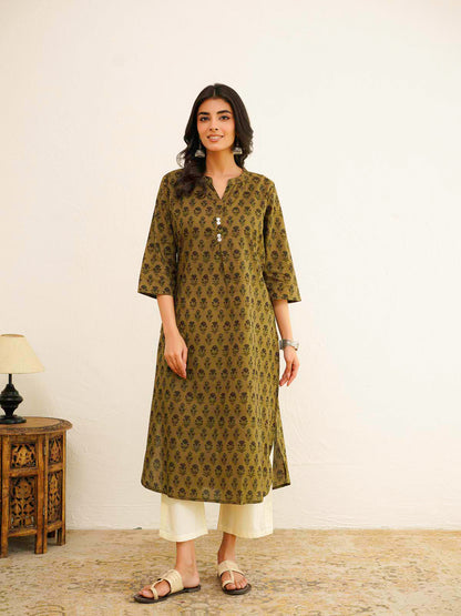 Cotton Pleat Kurta For Women Beige