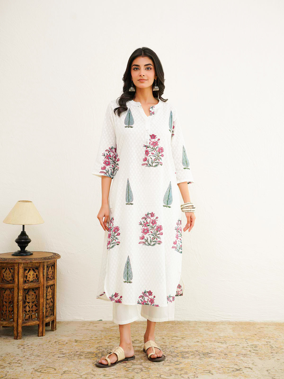 Cotton Pleat Kurta For Women White