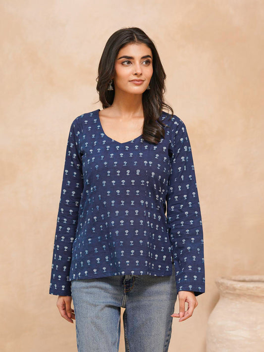 Full Sleeve Cotton Printed Classic Vee Top Blue Booty