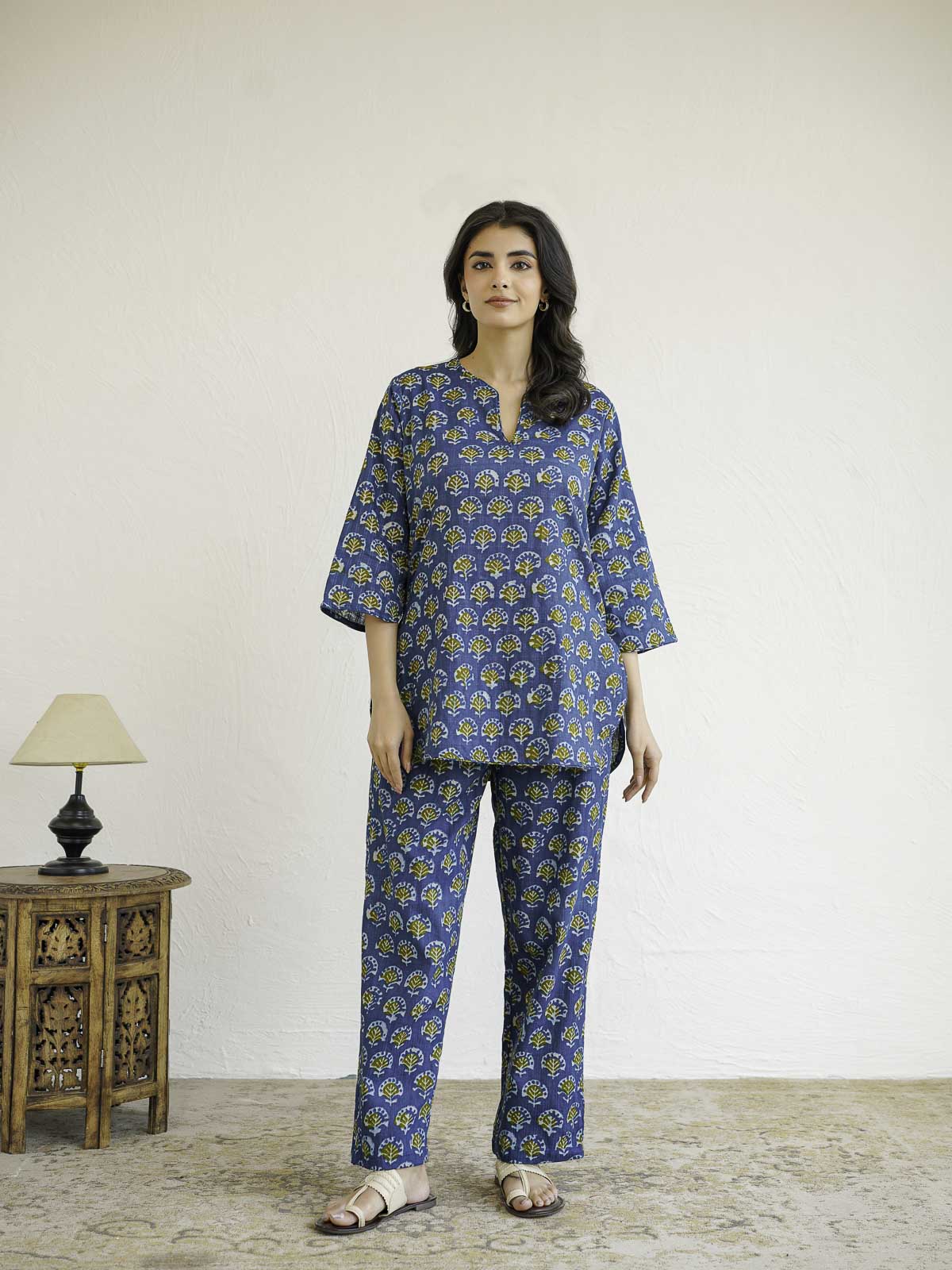 Cotton Printed Lounge Wear Coord Set Blue