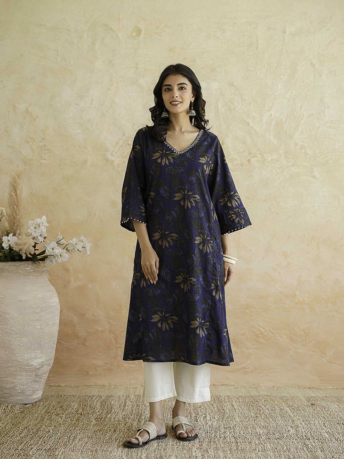 Cotton Printed Ultimate Aline Kurta For Women Dark Blue