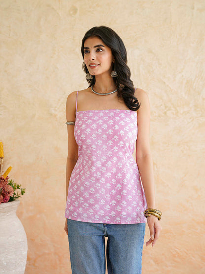 Cotton Sleeveless Strappy Top Pink