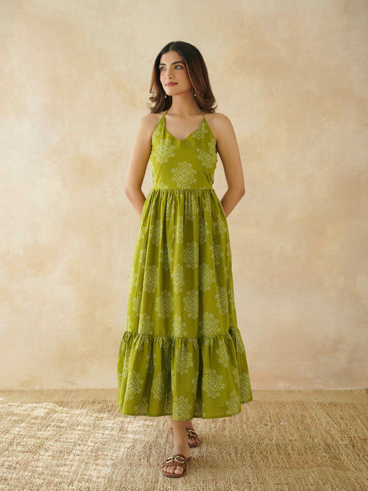 Cotton Printed Lana Dress For Women Bandhej