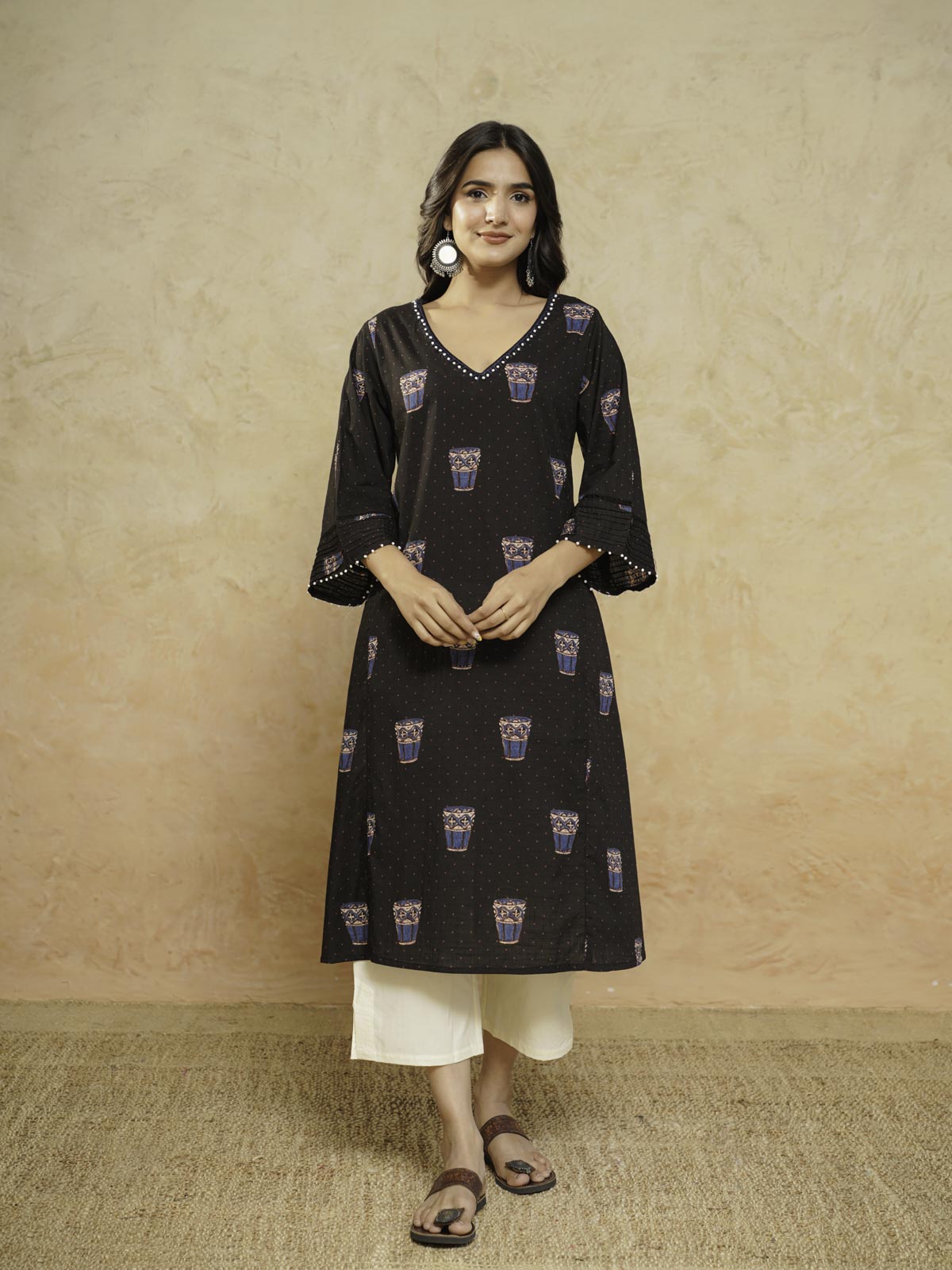 Cotton Printed Ultimate Aline Kurta For Women Black