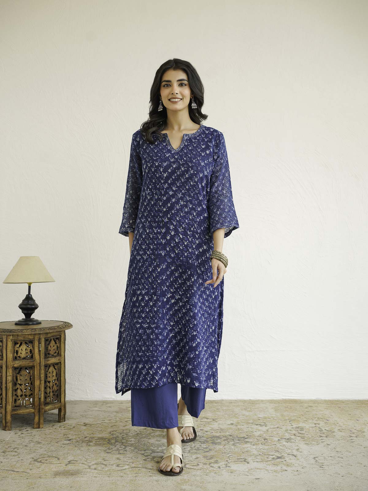 Cotton Printed Kantha Style Set For Women Indigo Patti