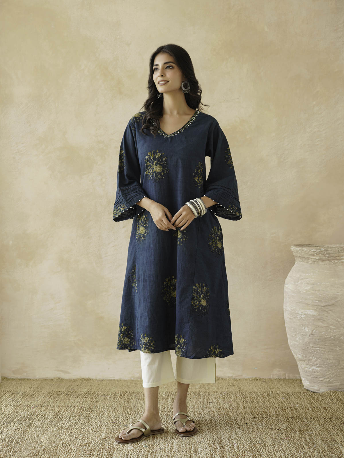 Cotton Printed Ultimate Aline Kurta For Women Indigo