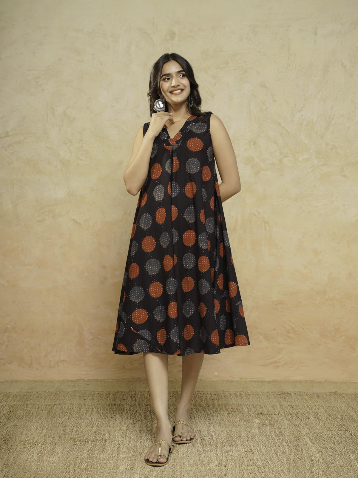 Cotton Printed Sleeveles Anjuna Dress Black