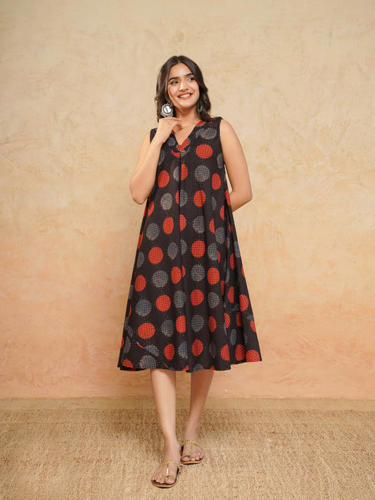 Cotton Printed Sleeveles Anjuna Dress Black