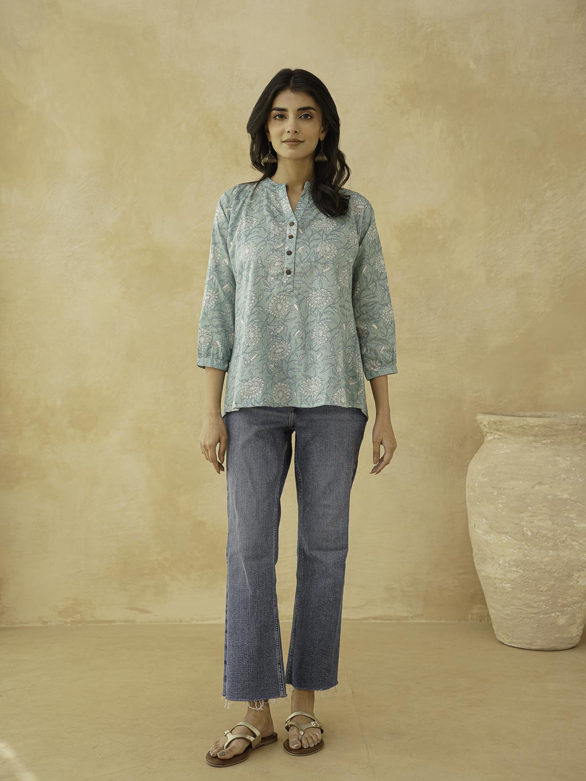 Cotton Printed Everyday Tunic Top For Women Green