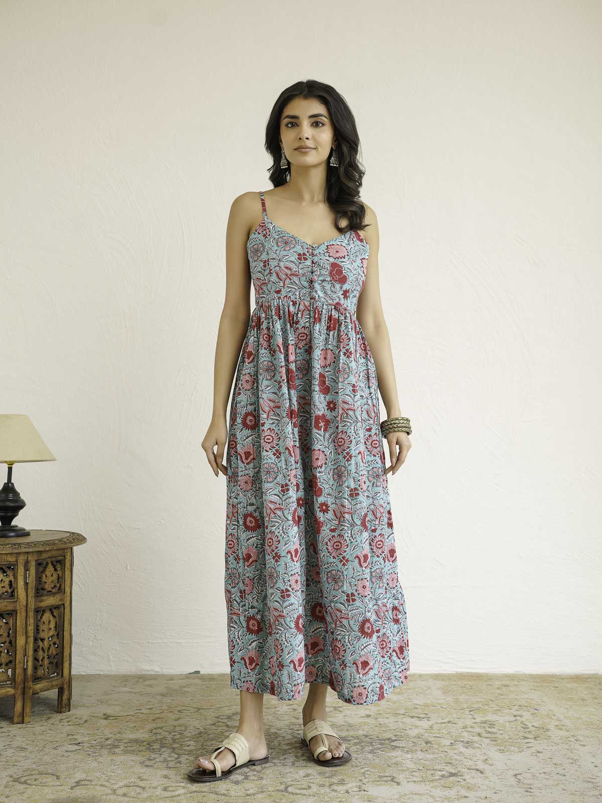 V-Neck Long Strappy Dress Light Green