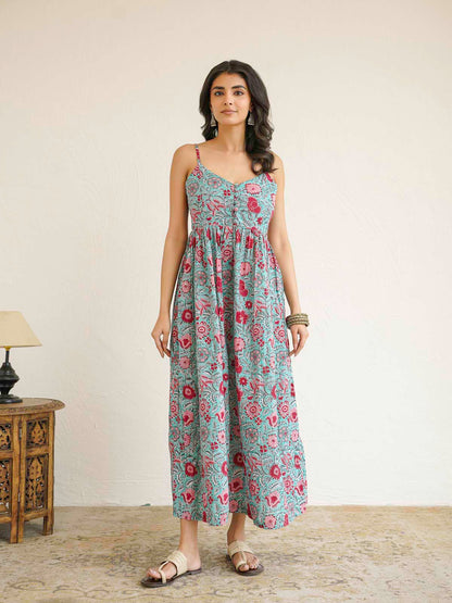 V-Neck Long Strappy Dress Light Green