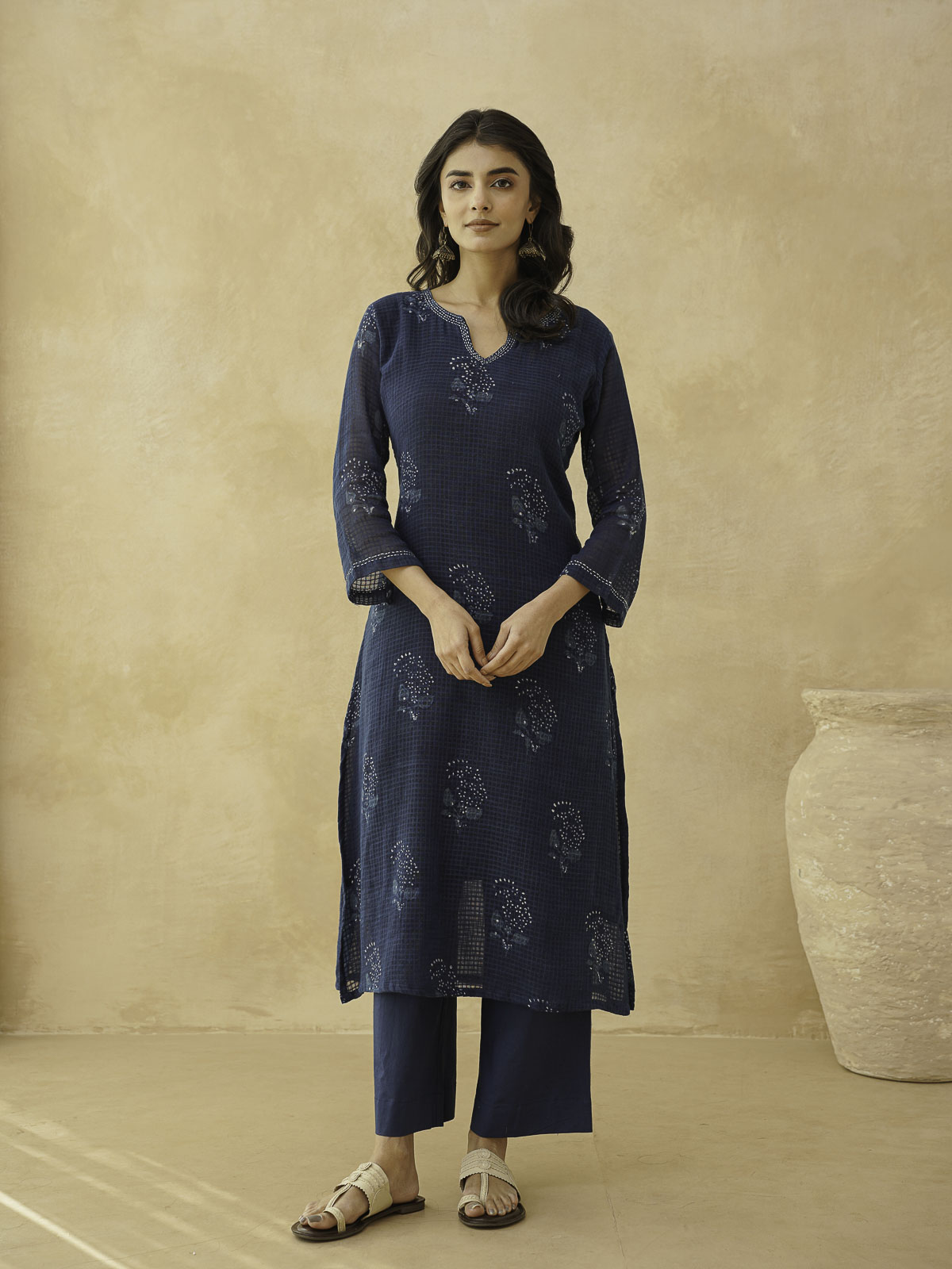 Cotton Printed Kantha Style Set For Women Indigo