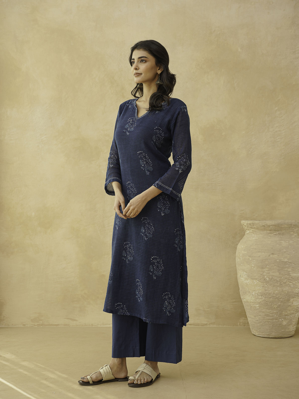 Cotton Printed Kantha Style Set For Women Indigo