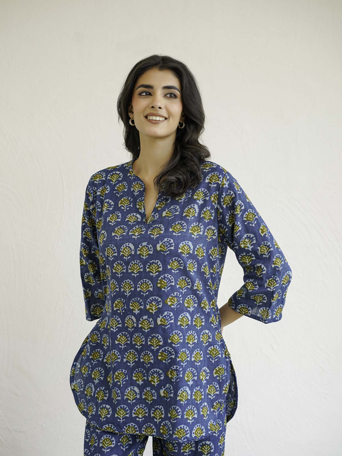 Cotton Printed Lounge Wear Coord Set Blue