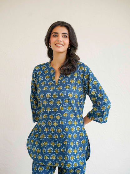 Cotton Printed Lounge Wear Coord Set Blue