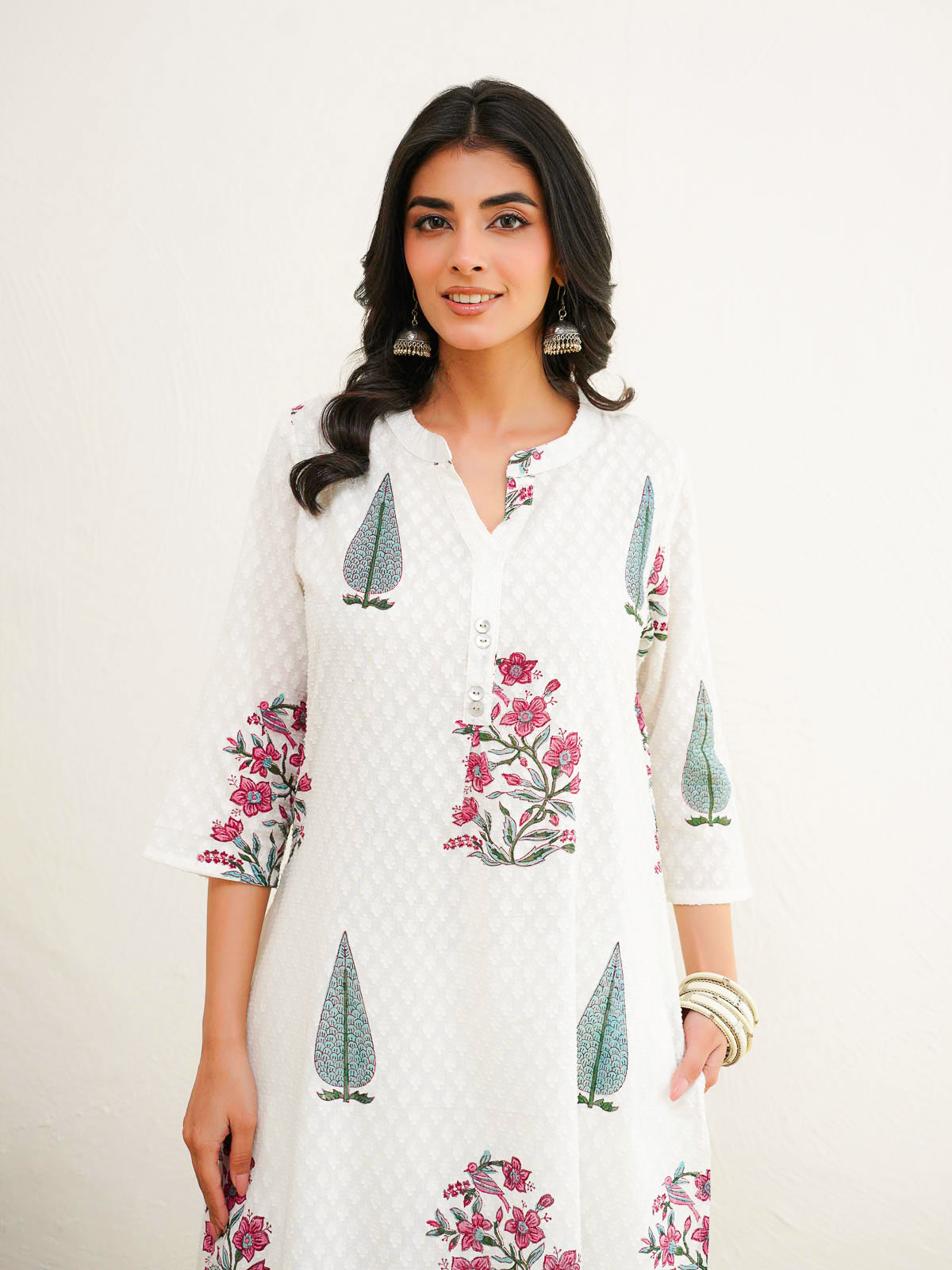 Cotton Pleat Kurta For Women White