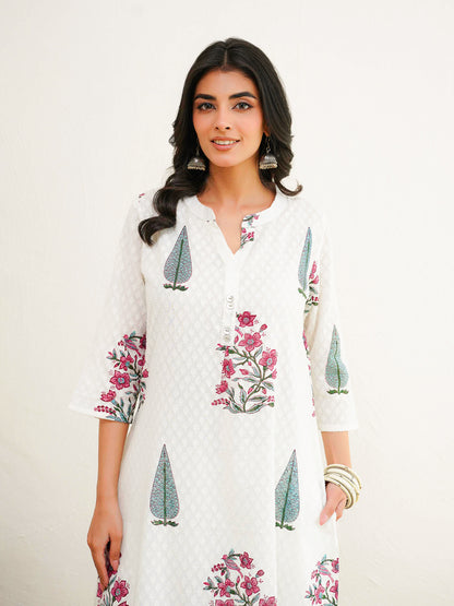 Cotton Pleat Kurta For Women White