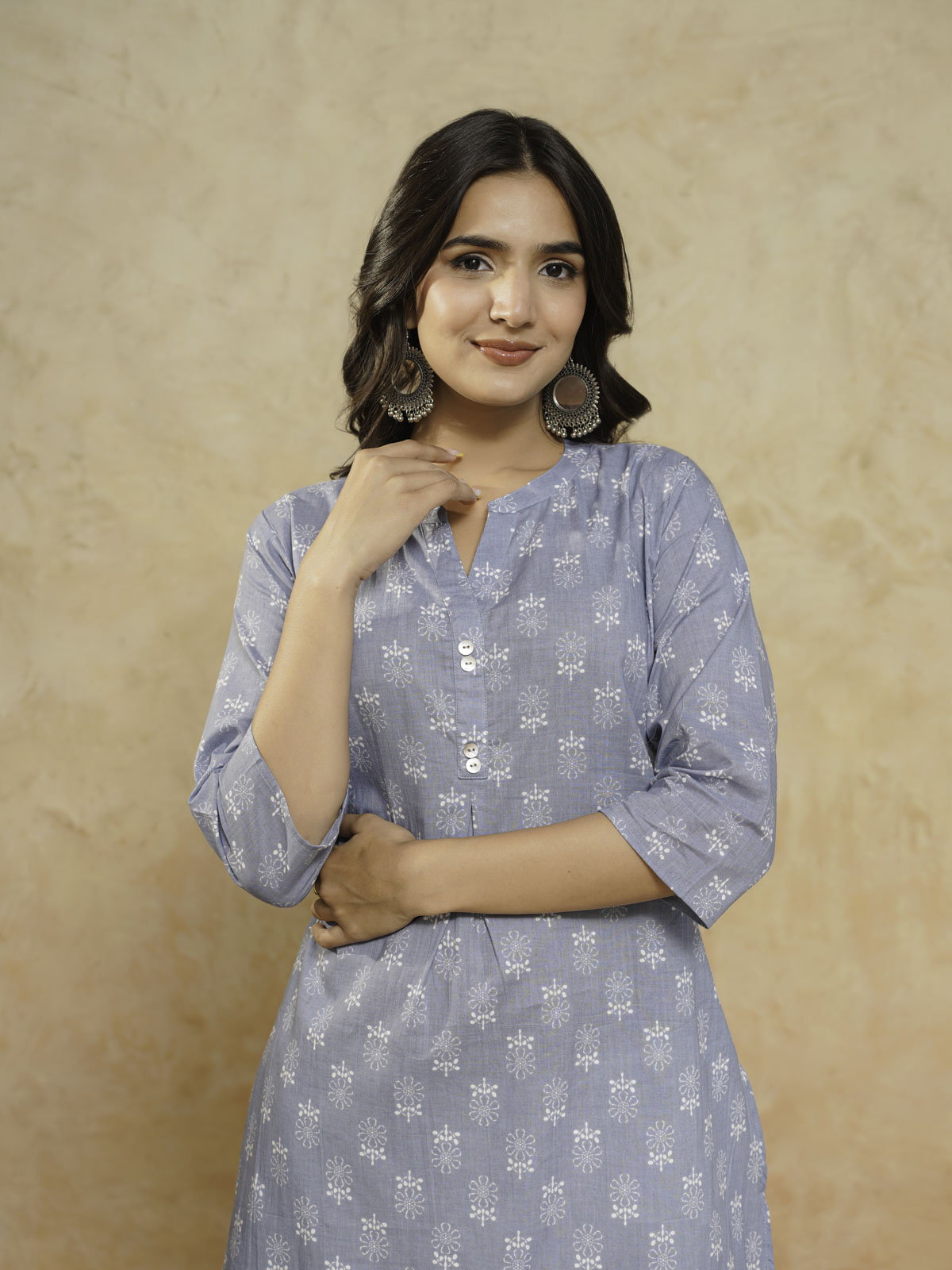 Cotton Pleat Kurta For Women Grey