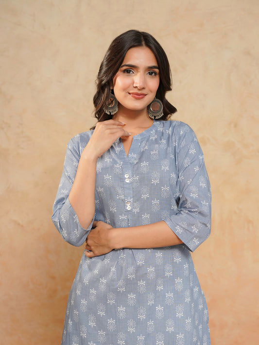 Cotton Pleat Kurta For Women Grey