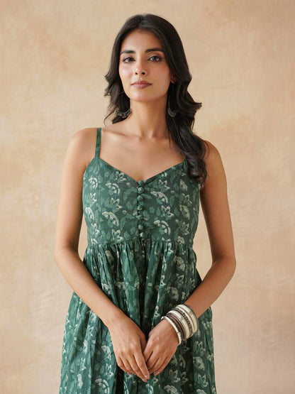 V-Neck Long Strappy Dress Forest Green