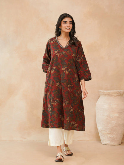 Cotton Printed Ultimate Aline Kurta For Women Red