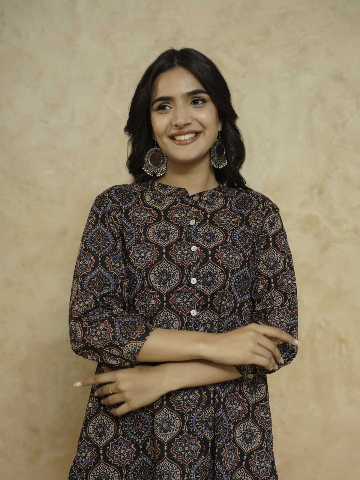 Women Ethnic Motifs Printed Cotton Pleat Set Ajrak